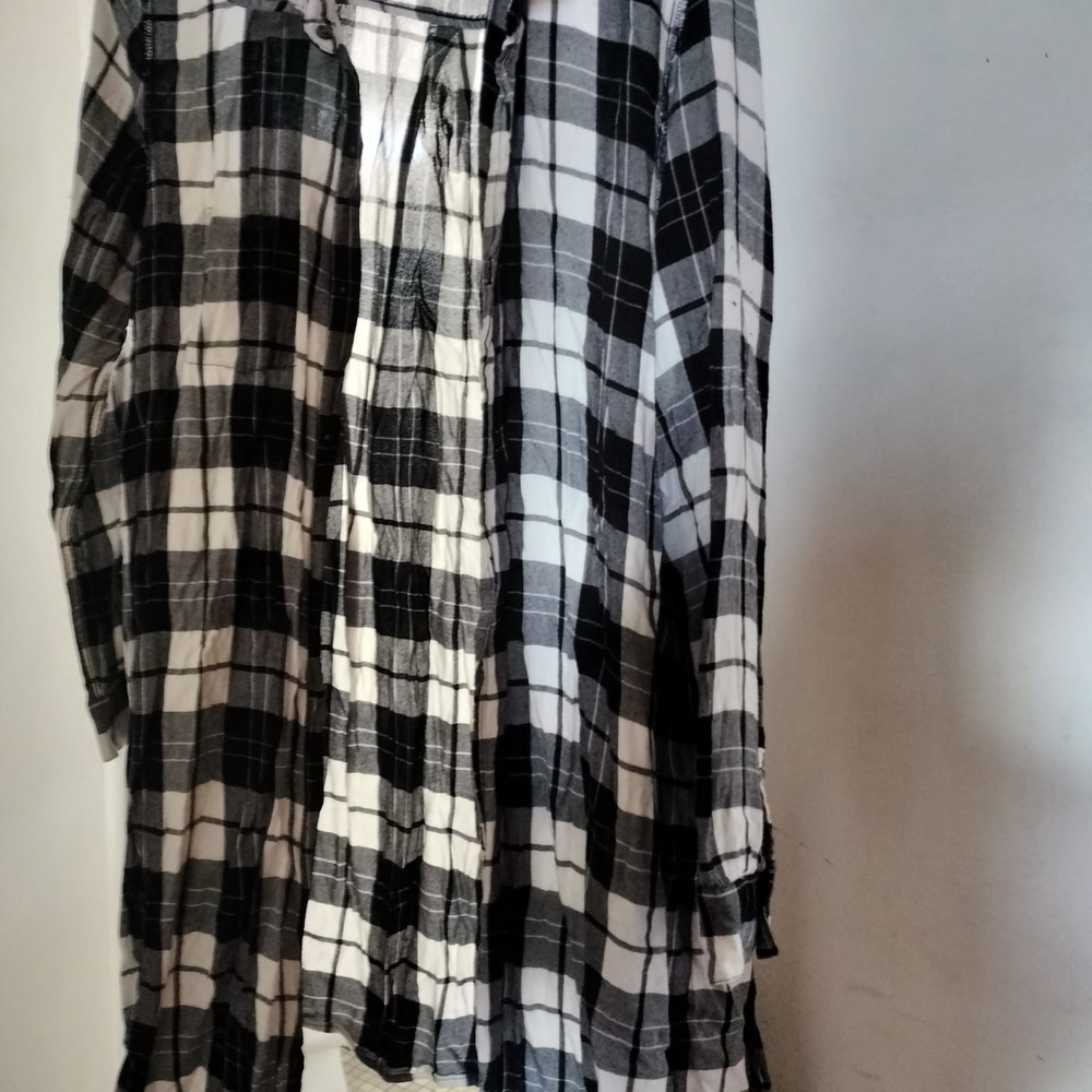 Plaid Black and White Button-Up Shirt